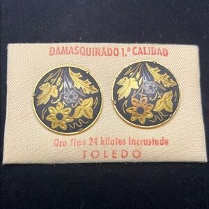 Gold and Black Floral Earrings